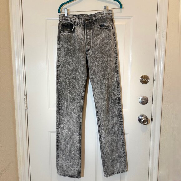 1980s Levi's 501 Button-Fly Straight-Leg Black Acid Wash Jeans Sz 30x36 Uni-Sex - Picture 1 of 15